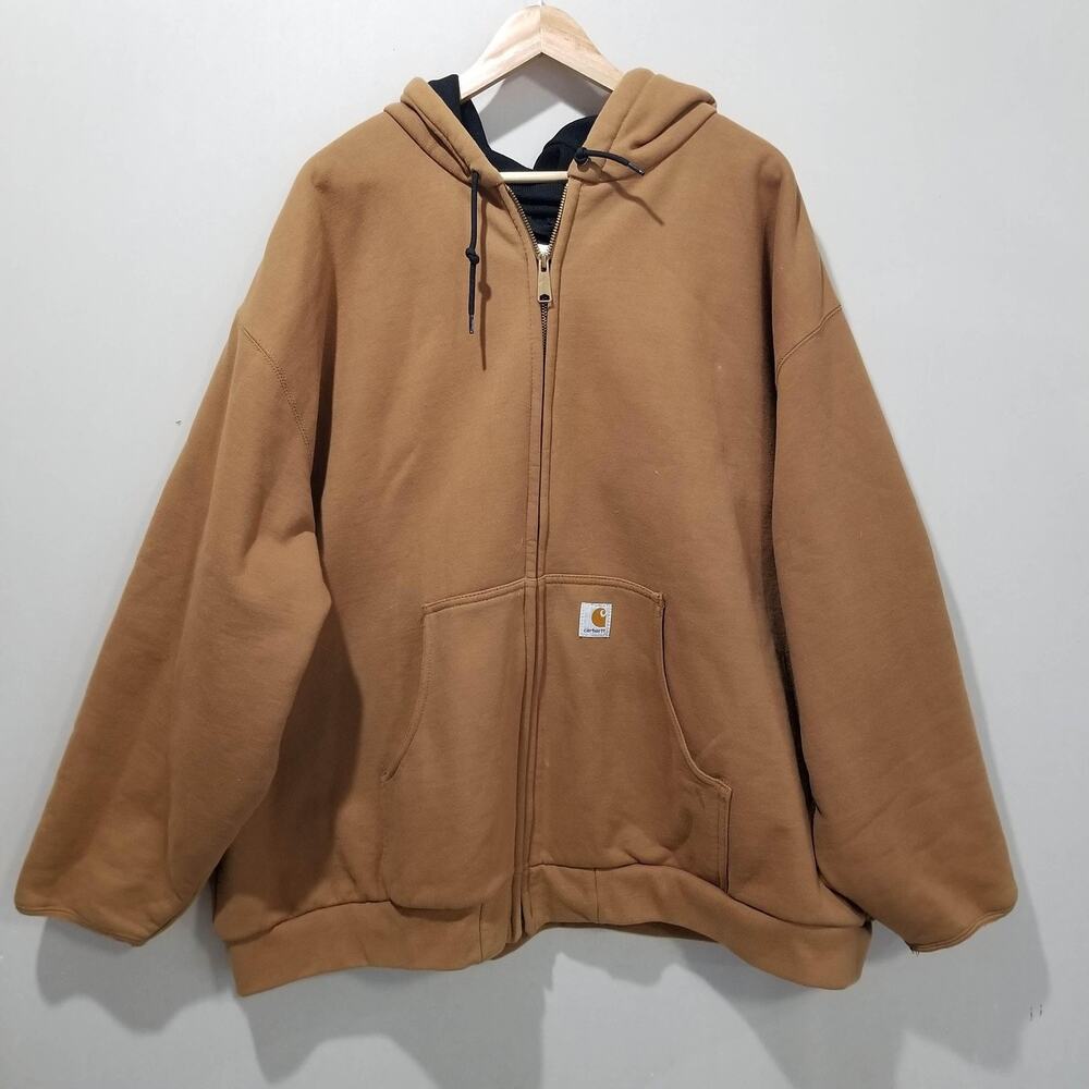 Carhartt Hoodie Mens 4XL Brown Full Zip Fleece Lined Heavyweight Workwear Jacket
